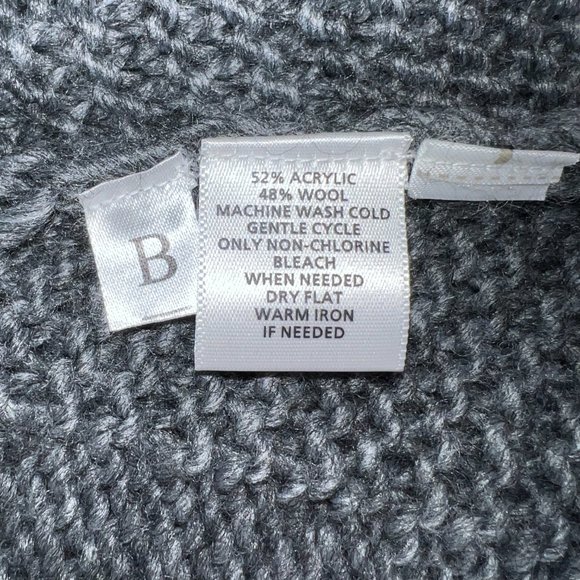 LOFT Women's Gray Medium Short Sleeve Chunky Cable Knit Wool Turtleneck Sweater - Picture 4 of 6